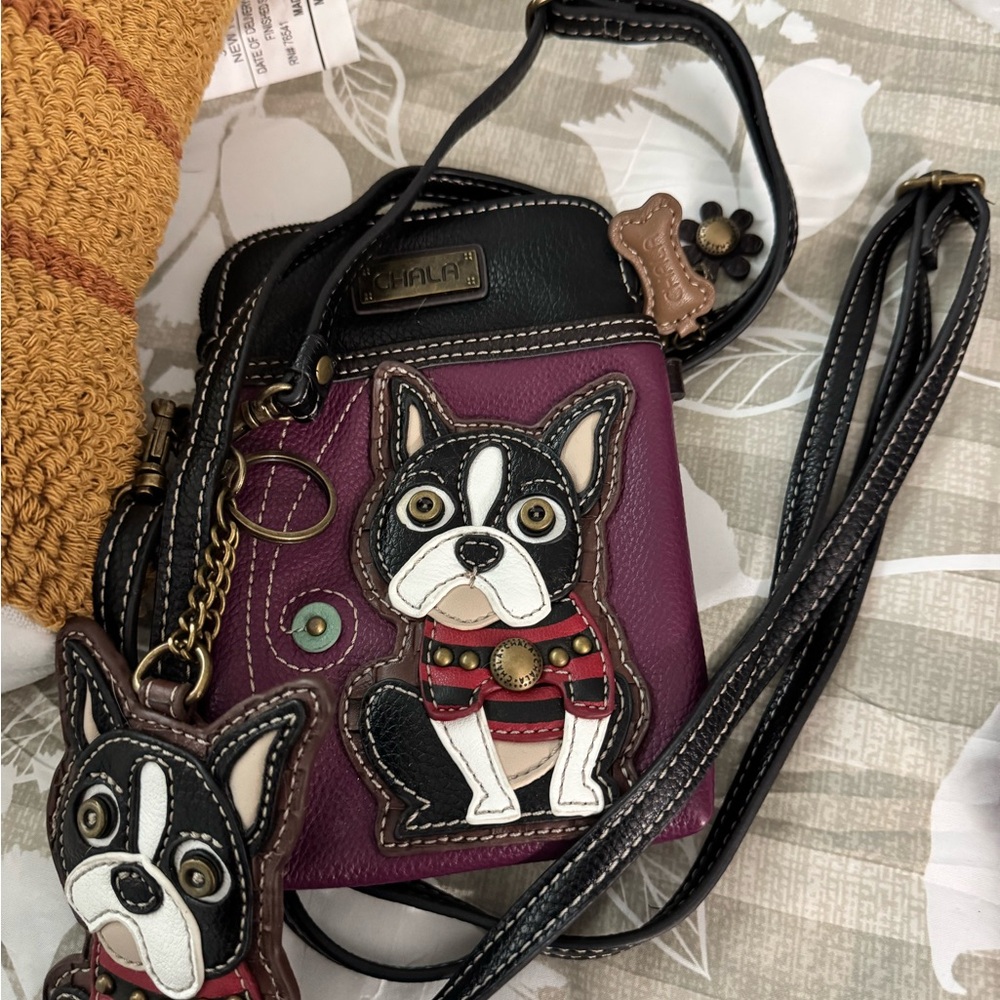 Chala Boston Terrier Crossbody in Black and Purple - Picture 1 of 2